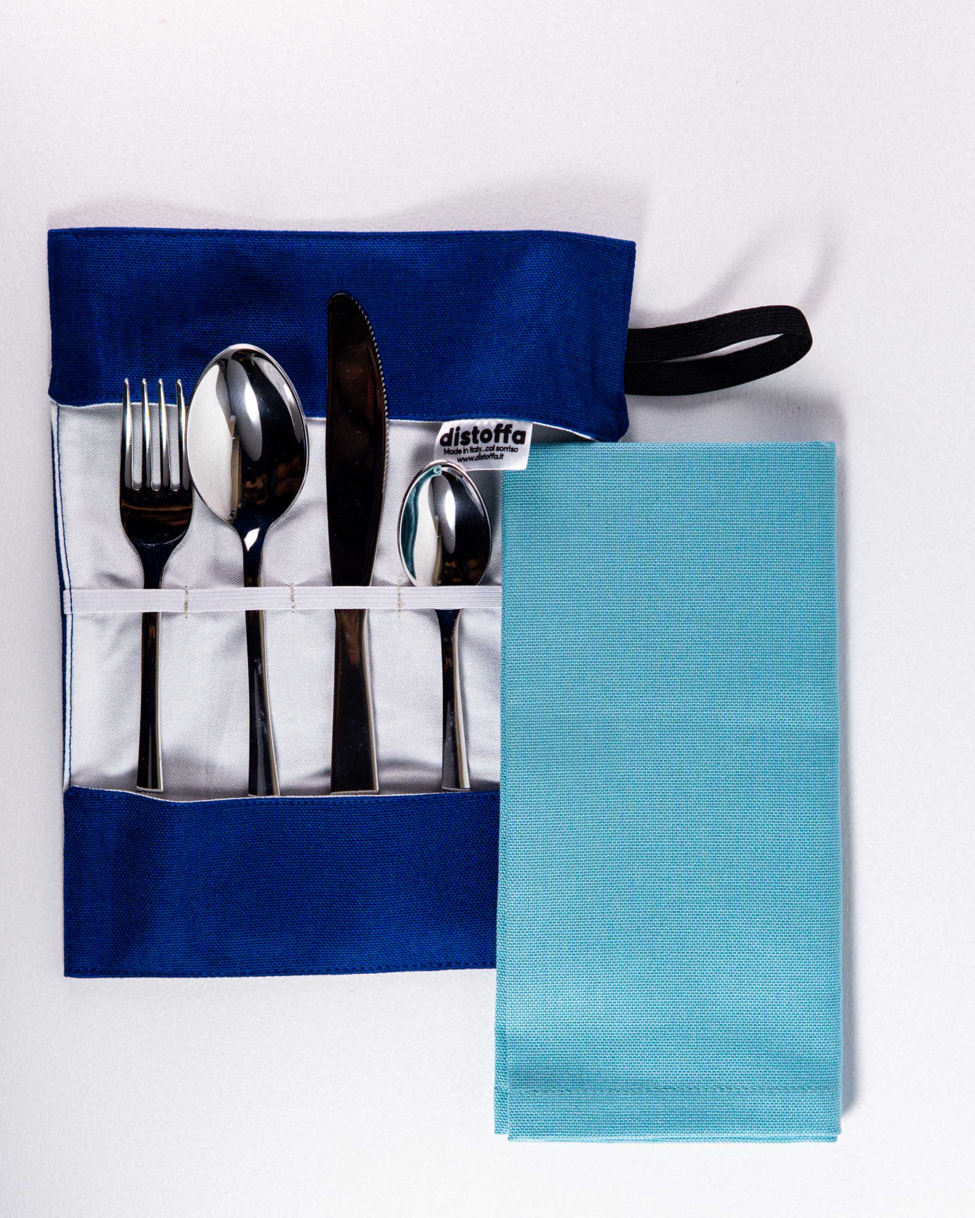 Portaposate da viaggio | Blu Vincenzo + tovagliolo a tua scelta